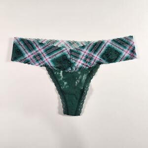 Victoria's Secret Very Sexy Lace Thong Panty - Green Pink Plaid - Small